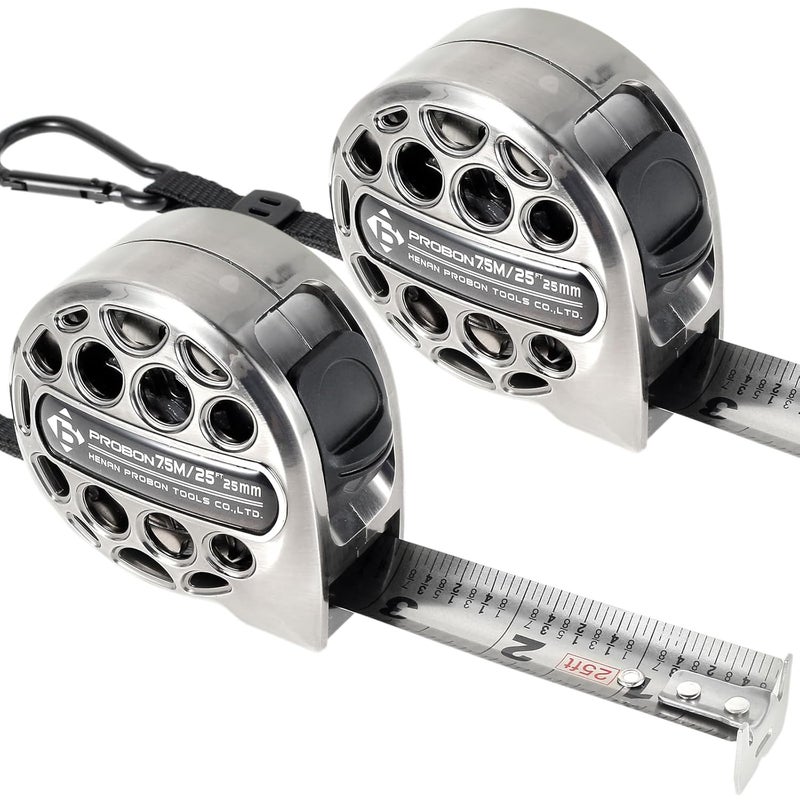 HOTBEST 2 Pack Tape Measure 25FT/7.5M Stainless Steel Measuring Tape with Double Sided Scale Waterproof Retractable Measure Ruler Handy Measurement Tape for Construction Household Woodworking - Image 1